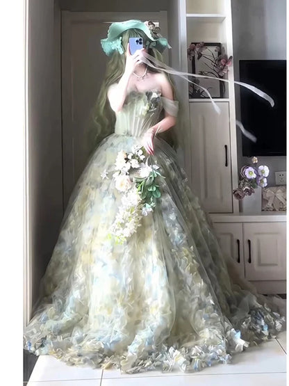 Robe de bal de princesse bustier fleuri vert forêt en tulle, inspiration robes de soirée longues, tenues pour un 20e anniversaire AB2264