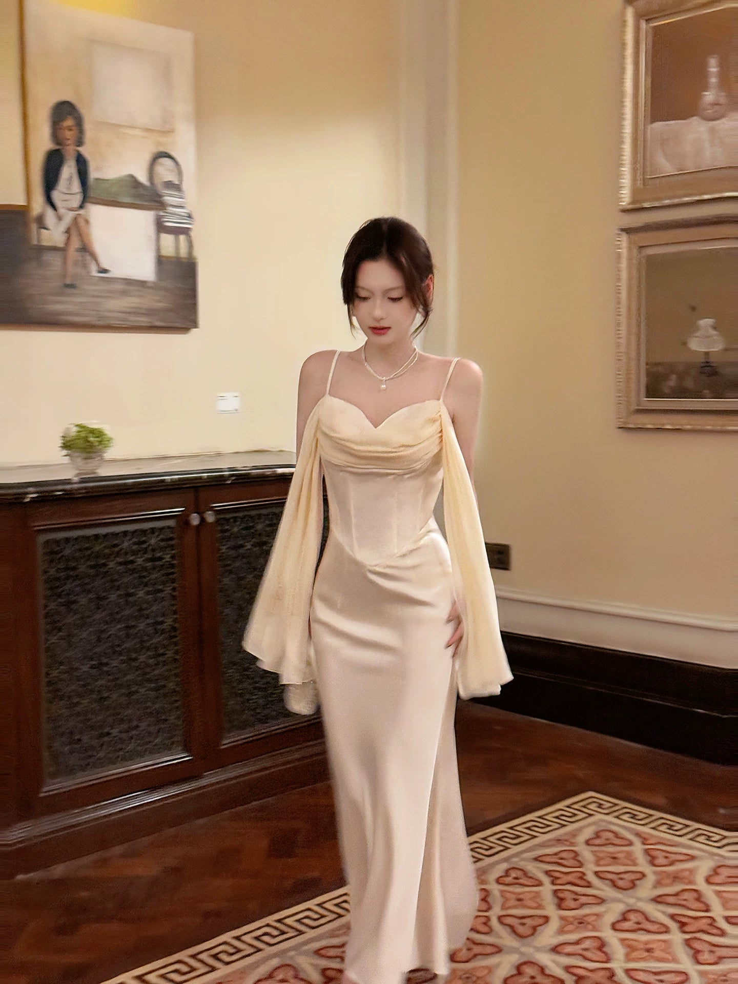 Robe de bal sirène sexy à fines bretelles en satin blanc, longueur cheville, robe d'invitée de mariage, tenue pour un 20e anniversaire AB2477