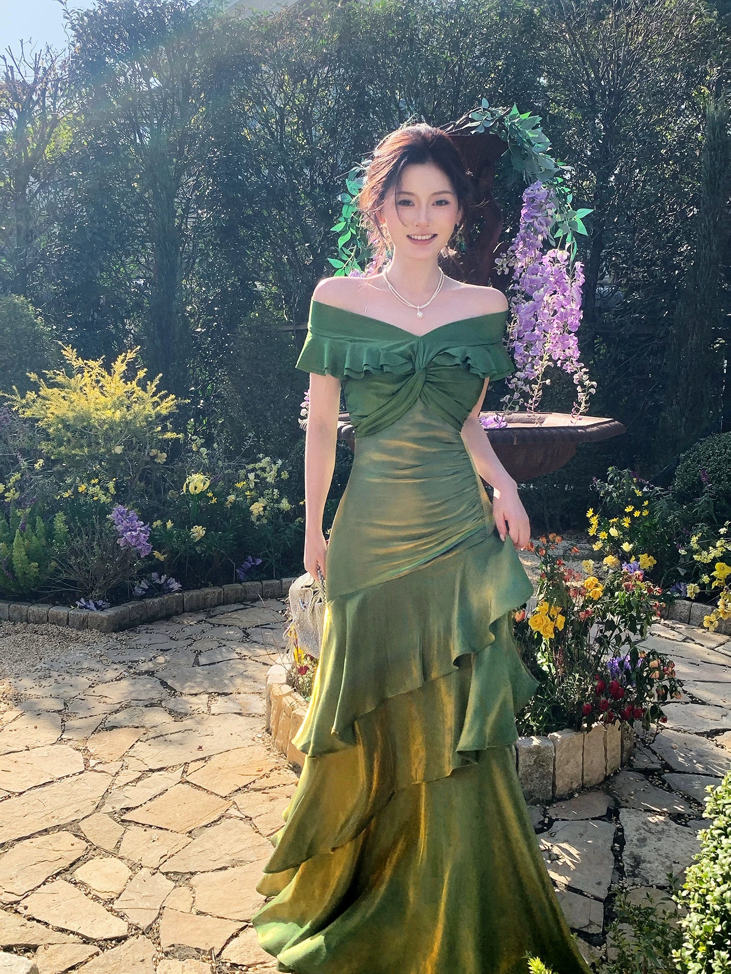 Elegantes, schulterfreies, marineblaues langes Meerjungfrauen-Abendkleid – perfekt für den 16. Geburtstag oder andere festliche Anlässe (AB2456)