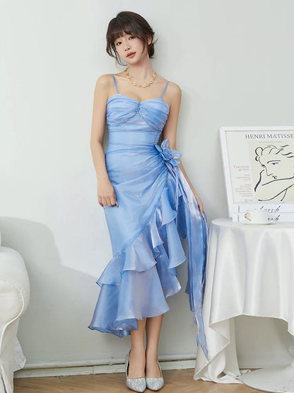 Robe de bal sirène vintage années 70 à fines bretelles et pois noirs, inspiration robe de soirée longue pour un 18e anniversaire AB2381