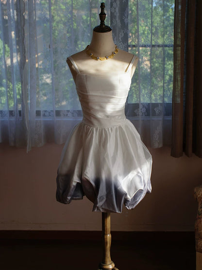 Robe de bal vintage bustier blanche ombrée bleu satinée courte, robe cocktail, tenue d'anniversaire 16 ans, robe de soirée AB2383