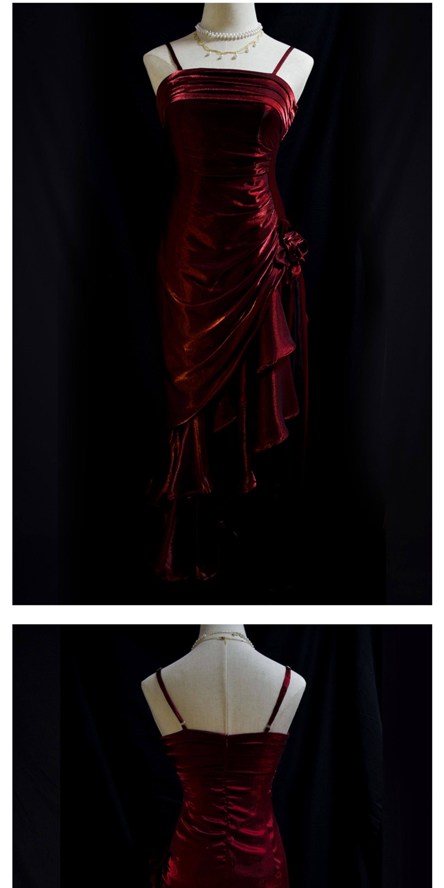 Vintage 50er Jahre High-Low Spaghetti-Träger Ballkleid Inspiration Langes Retro Abendkleid Party 20. Geburtstag Outfit AB2341