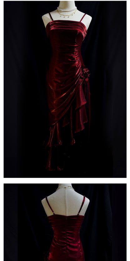 Vintage 50er Jahre High-Low Spaghetti-Träger Ballkleid Inspiration Langes Retro Abendkleid Party 20. Geburtstag Outfit AB2341