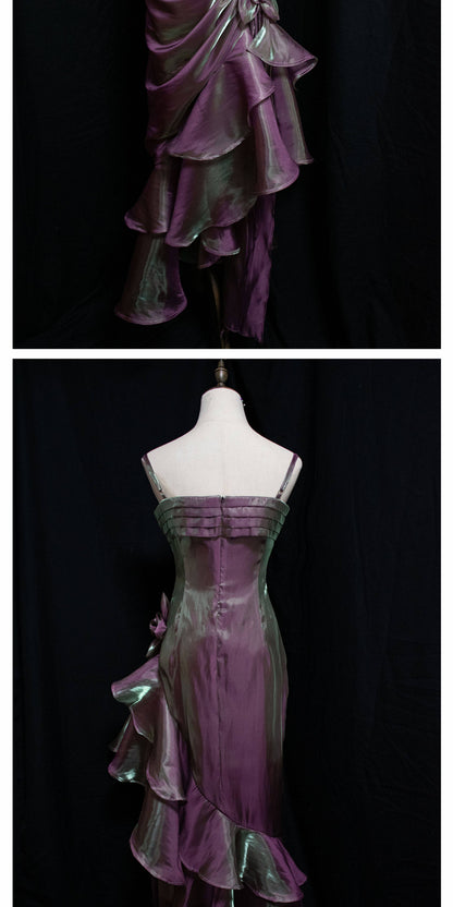 Vintage 50er Jahre High-Low Spaghetti-Träger Ballkleid Inspiration Langes Retro Abendkleid Party 20. Geburtstag Outfit AB2341