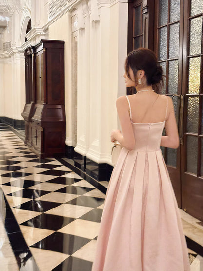 Elegantes, knöchellanges A-Linien-Abendkleid aus rosa Satin mit Spaghettiträgern – perfekt für den 17. Geburtstag oder andere festliche Anlässe (AB2497)
