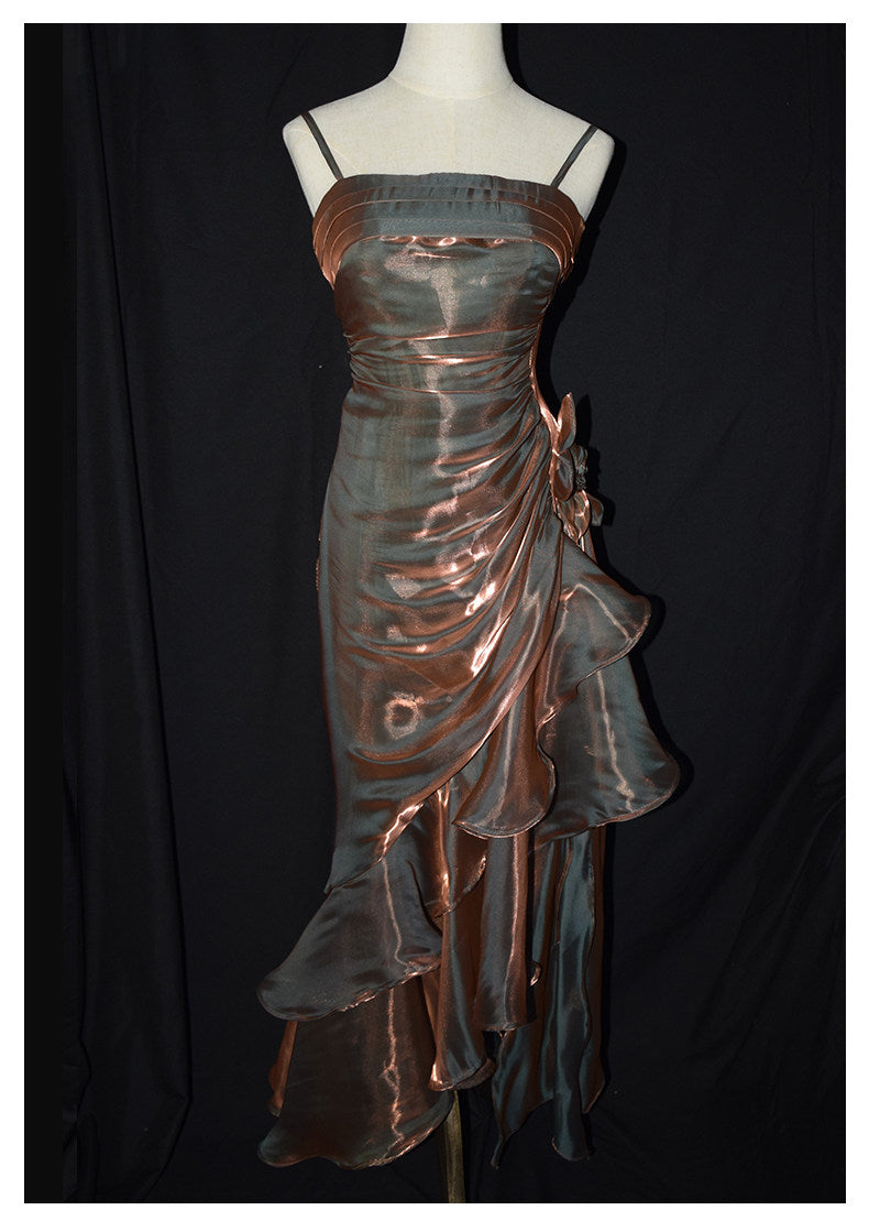 Vintage 50er Jahre High-Low Spaghetti-Träger Ballkleid Inspiration Langes Retro Abendkleid Party 20. Geburtstag Outfit AB2341