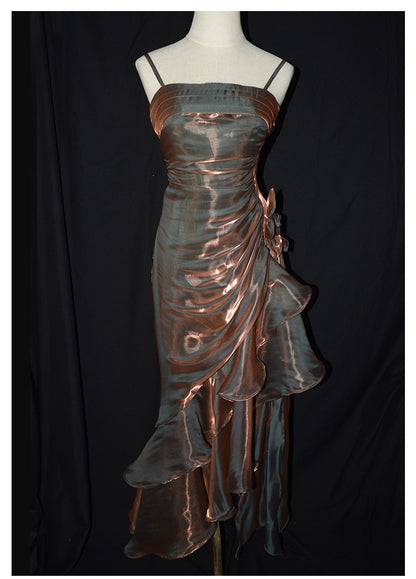 Vintage 50er Jahre High-Low Spaghetti-Träger Ballkleid Inspiration Langes Retro Abendkleid Party 20. Geburtstag Outfit AB2341
