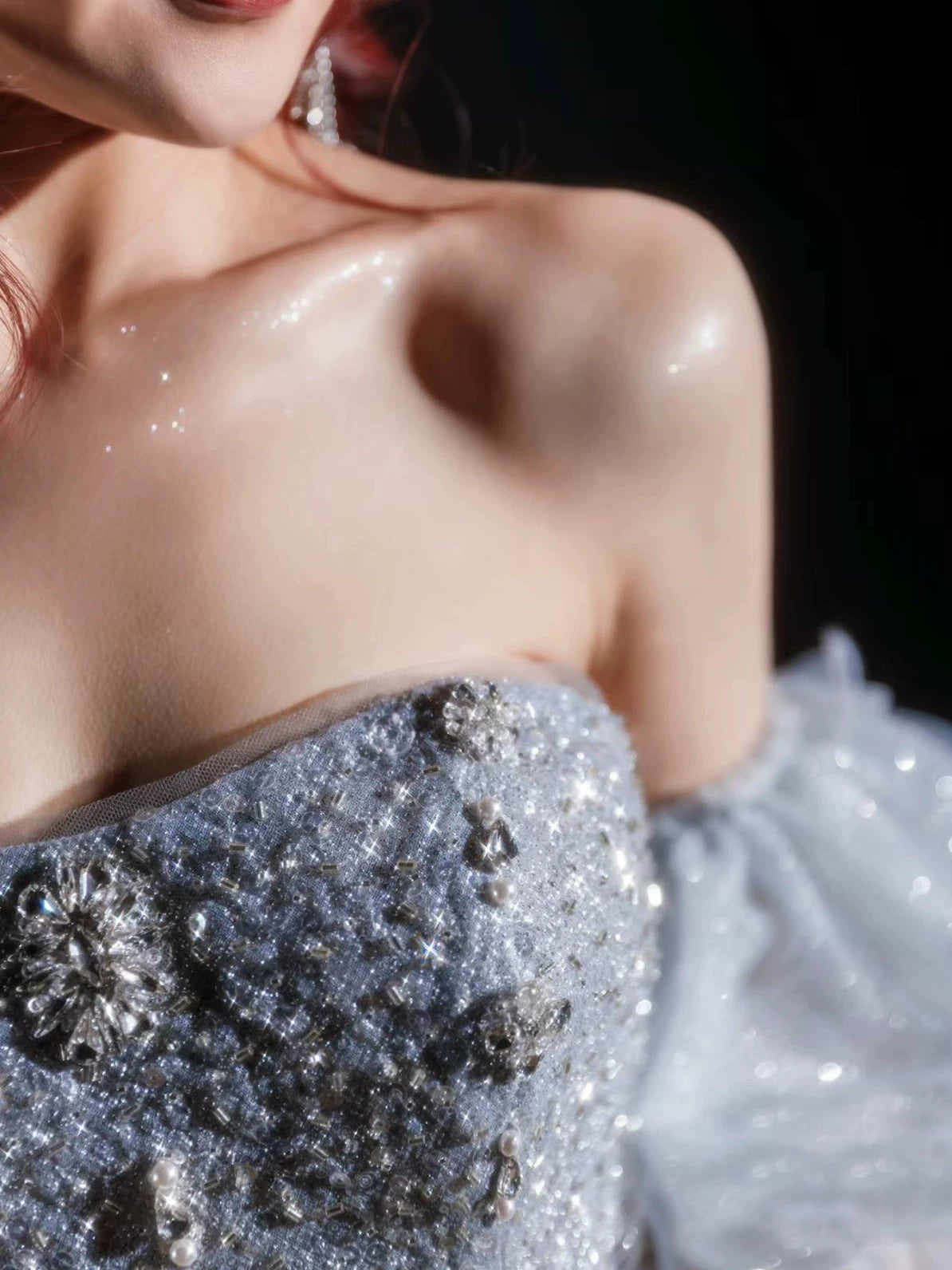Robe de soirée sirène scintillante, bustier, sequins gris argentés, robe de bal longue, tenue de fête pour un 21e anniversaire AB2316