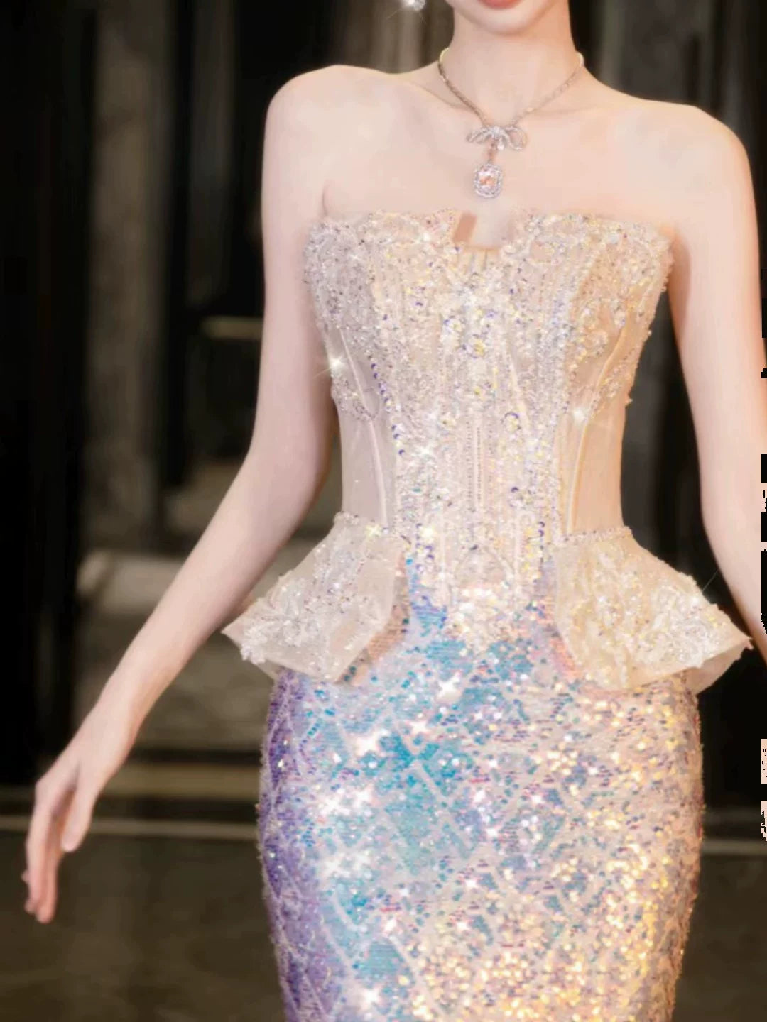 Robe de bal sirène bustier à sequins champagne, inspiration robe de soirée longue, tenue pour un 21e anniversaire AB2291