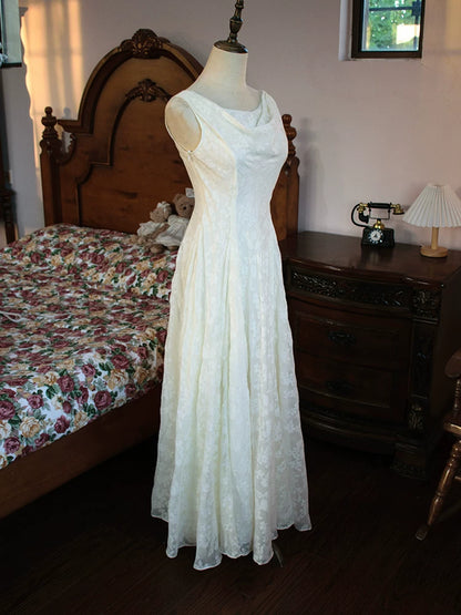 Robe de bal blanche en dentelle, coupe trapèze, col rond, inspiration robe de soirée longue, tenue pour un 18e anniversaire AB2367