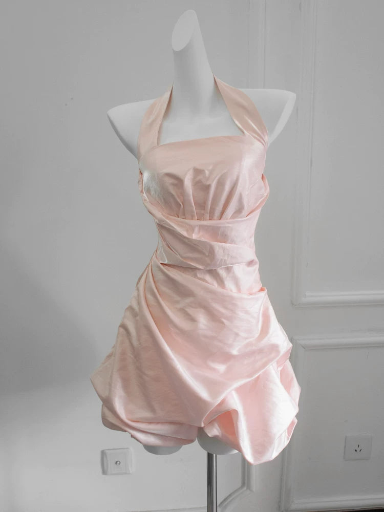 Vintage Ballkleid, kurzes, pinkes Neckholder-Cocktailkleid, Outfit für den 16. Geburtstag, Homecoming-Kleid, Abendkleid AB2371