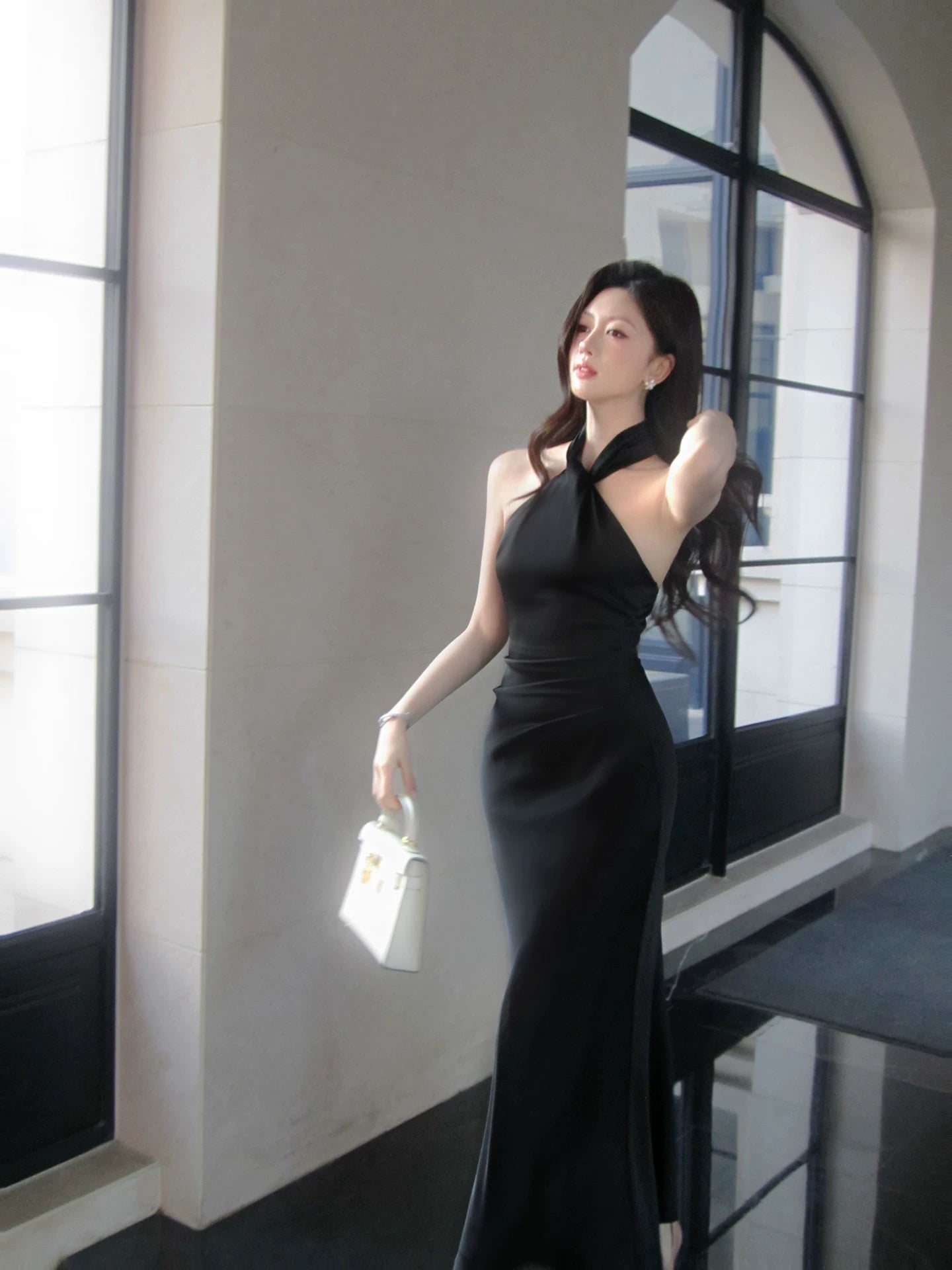 Modest Mermaid Halter Black Long Prom Dresses Wedding Guest Dress 20th Birthday Outfits AB2451