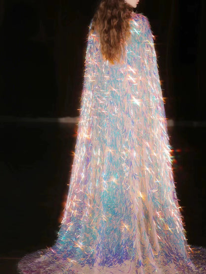 Robe de bal sirène scintillante à décolleté cœur et cape, inspiration robe de soirée longue, tenue pour un 20e anniversaire AB2297