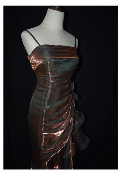 Vintage 50er Jahre High-Low Spaghetti-Träger Ballkleid Inspiration Langes Retro Abendkleid Party 20. Geburtstag Outfit AB2341