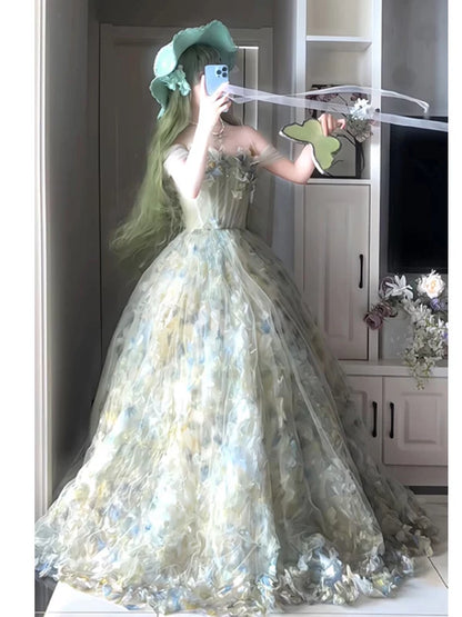 Robe de bal de princesse bustier fleuri vert forêt en tulle, inspiration robes de soirée longues, tenues pour un 20e anniversaire AB2264