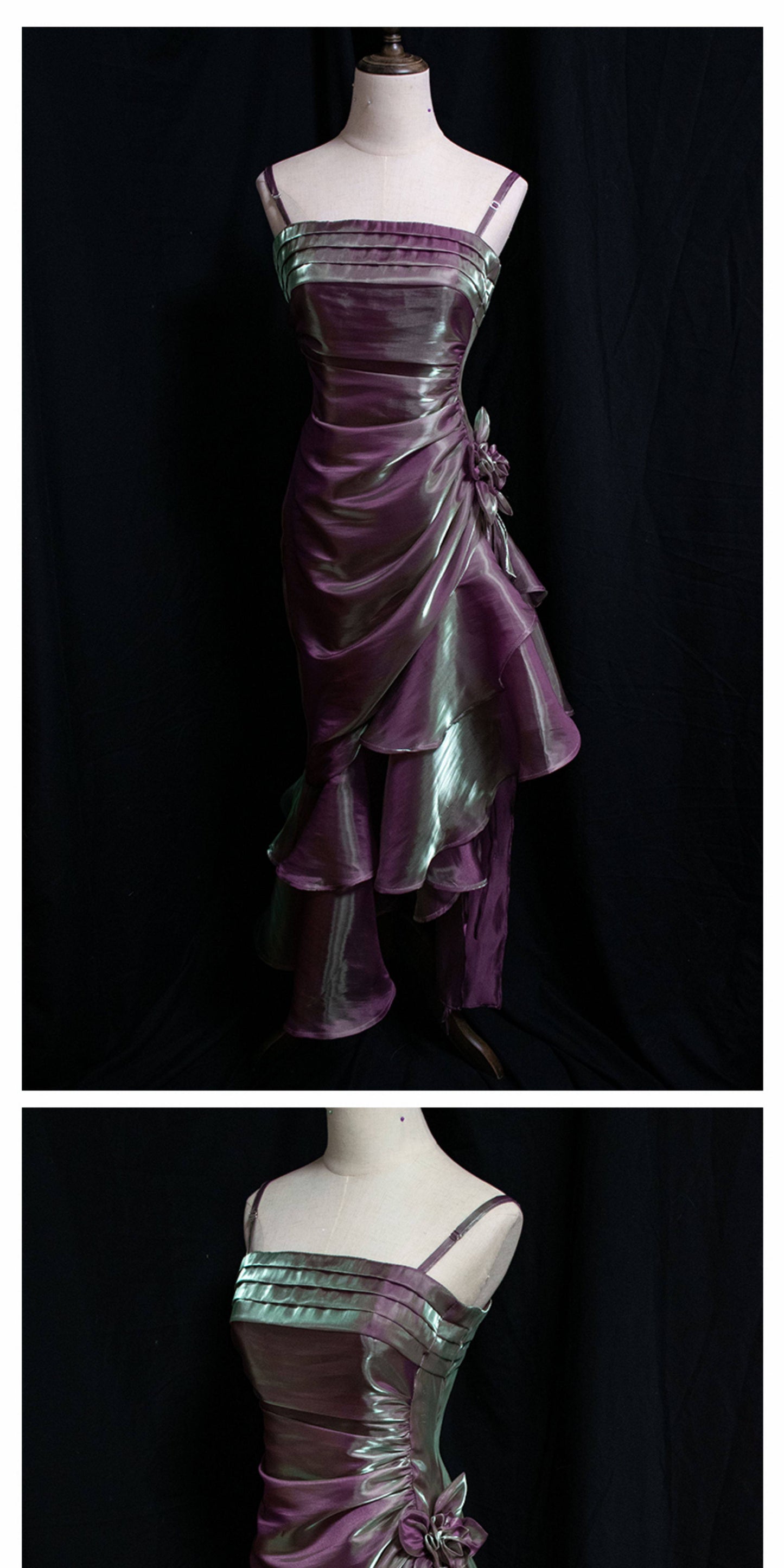 Vintage 50er Jahre High-Low Spaghetti-Träger Ballkleid Inspiration Langes Retro Abendkleid Party 20. Geburtstag Outfit AB2341