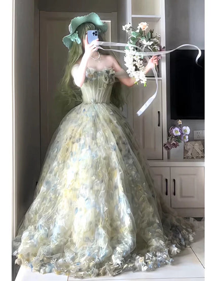 Robe de bal de princesse bustier fleuri vert forêt en tulle, inspiration robes de soirée longues, tenues pour un 20e anniversaire AB2264