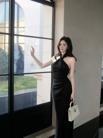 Modest Mermaid Halter Black Long Prom Dresses Wedding Guest Dress 20th Birthday Outfits AB2451