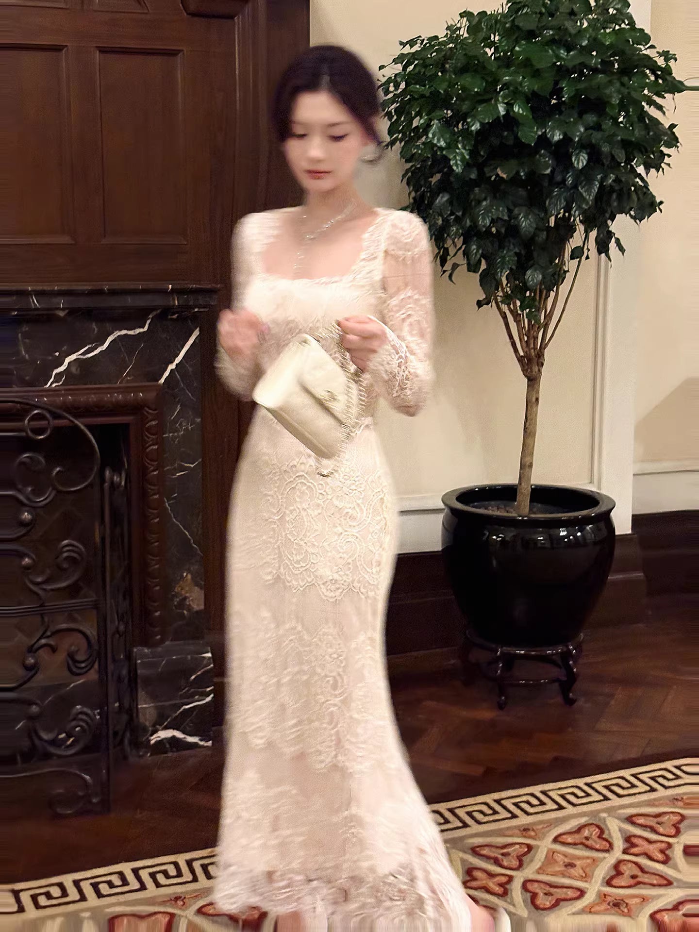 Robe de bal sirène sexy, col carré, dentelle blanche, manches longues, longueur cheville, robe d'invitée de mariage, tenue pour un 22e anniversaire AB2491