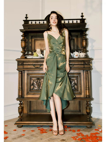 Robe de bal vert olive à fines bretelles, style sirène, idéale pour les lycéennes et les jeunes filles en fin d'année scolaire (AB2513)