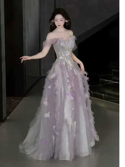 Süßes Ballkleid, schulterfrei, aus rosa Tüll, Inspiration für lange Party-Nachtkleider, Outfits zum 20. Geburtstag AB2238