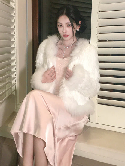Sexy Meerjungfrauen-Abendkleid mit Spaghettiträgern aus rosa Satin, auch als Hochzeitsgastkleid oder Outfit zum 20. Geburtstag geeignet (AB2464)