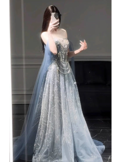 Robe de bal longue à sequins, coupe trapèze, épaules dénudées, style tendance pour adolescentes, robe de soirée, robe de bal AB2229