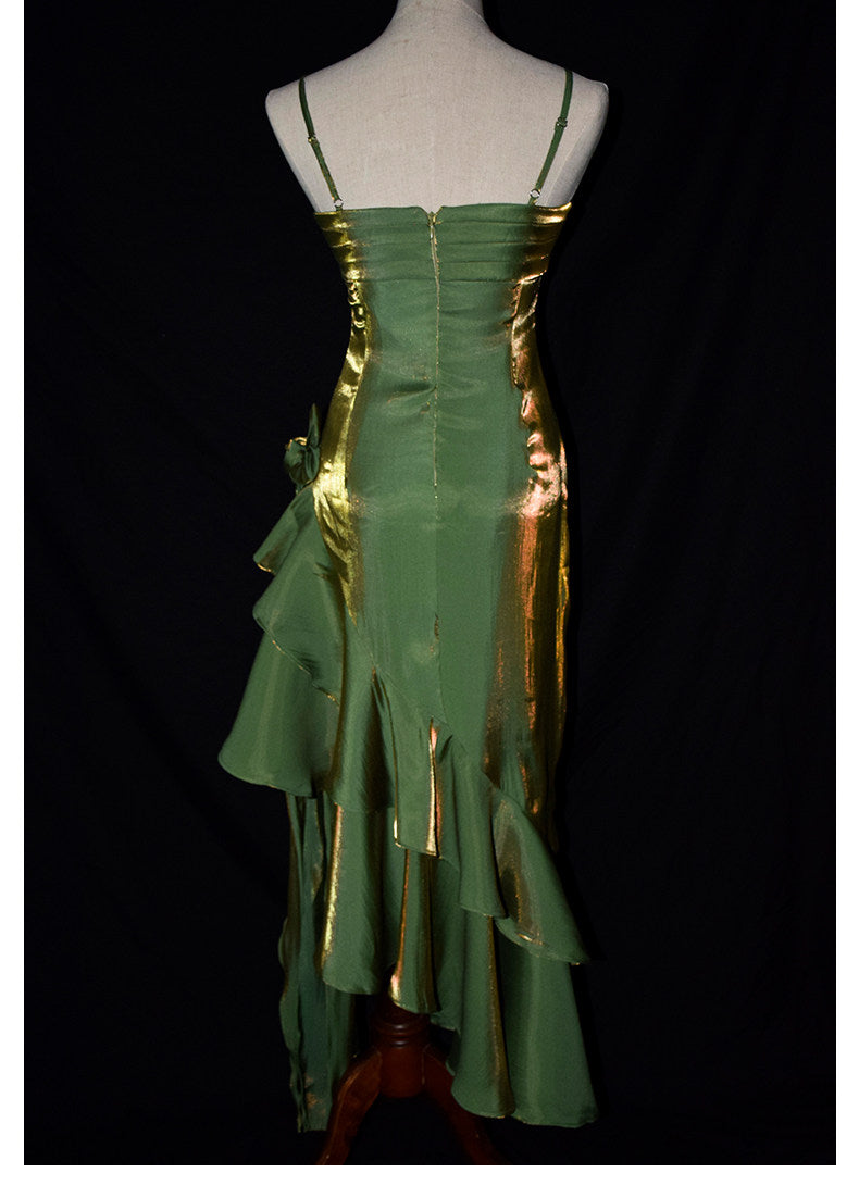 Vintage-Abendkleid im Stil der 1950er Jahre: Inspiration für lange Partykleider im Retro-Stil mit asymmetrischem Saum und Spaghettiträgern, ideal für den 18. Geburtstag (AB2342).