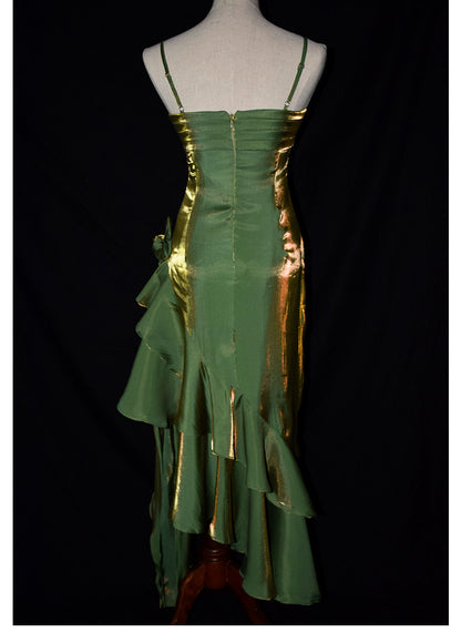 Vintage-Abendkleid im Stil der 1950er Jahre: Inspiration für lange Partykleider im Retro-Stil mit asymmetrischem Saum und Spaghettiträgern, ideal für den 18. Geburtstag (AB2342).
