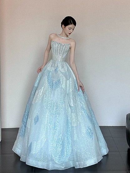 Einzigartiges trägerloses blaues Ballkleid – Inspiration für lange Party-Nachtkleider – Outfits zum 20. Geburtstag AB2241