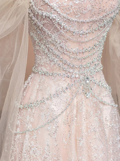 Einzigartiges Ballkleid, schulterfrei, rosa mit kurzen Ärmeln – Inspiration für Abschlussballkleider, Partykleider, Abendkleider, Outfits zum 20. Geburtstag AB2256