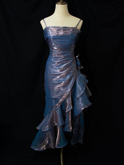 Vintage-Abendkleid im Stil der 1950er Jahre: Inspiration für lange Partykleider im Retro-Stil mit asymmetrischem Saum und Spaghettiträgern, ideal für den 18. Geburtstag (AB2342).