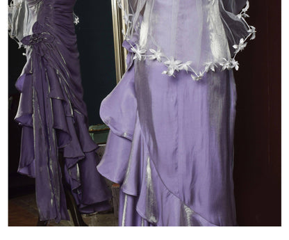 Vintage-Abendkleid im Stil der 1950er Jahre: Inspiration für lange Partykleider im Retro-Stil mit asymmetrischem Saum und Spaghettiträgern, ideal für den 18. Geburtstag (AB2342).