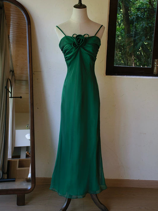 Vintage 1960s A line Spaghetti Straps Dark Green Prom Dresses Inspiration Long Party Evening Dress 18th Birthday Outfits AB2385