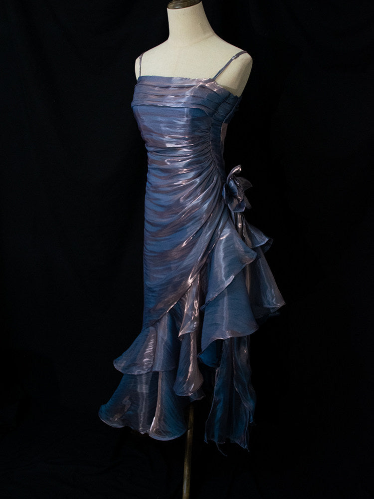 Vintage High-Low Spaghetti-Träger-Abendkleid Inspiration Langes Retro-Abendkleid für Partys, 20. Geburtstag Outfits AB2340