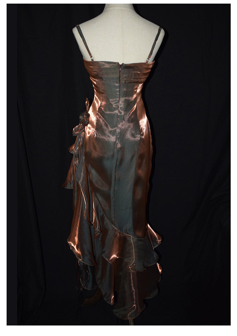 Vintage 50er Jahre High-Low Spaghetti-Träger Ballkleid Inspiration Langes Retro Abendkleid Party 20. Geburtstag Outfit AB2341