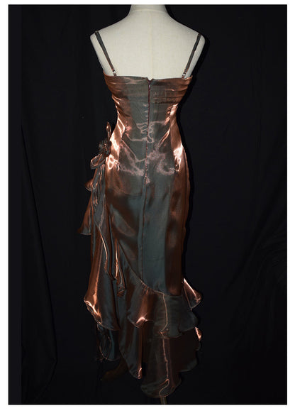 Vintage 50er Jahre High-Low Spaghetti-Träger Ballkleid Inspiration Langes Retro Abendkleid Party 20. Geburtstag Outfit AB2341