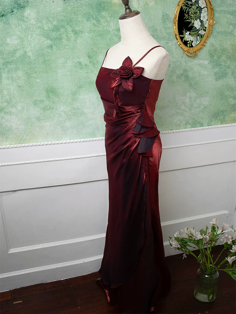 Robe de bal vintage années 1950, bretelles spaghetti, bordeaux, inspiration robe de soirée longue rétro, tenue pour un 18e anniversaire AB2357