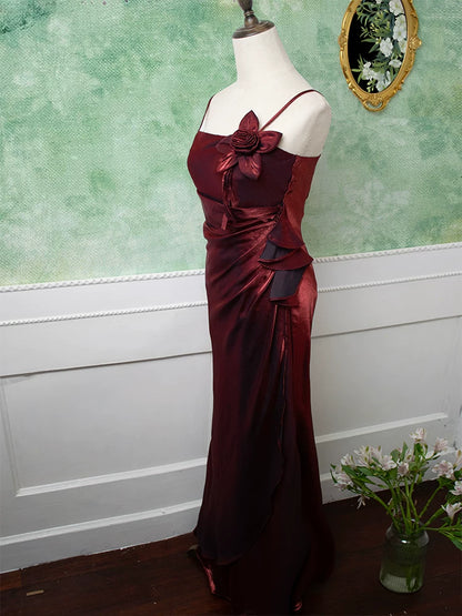 Robe de bal vintage années 1950, bretelles spaghetti, bordeaux, inspiration robe de soirée longue rétro, tenue pour un 18e anniversaire AB2357