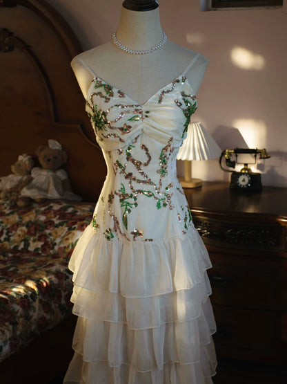 Robe de bal vintage années 60, coupe trapèze, bretelles spaghetti, volants en mousseline, inspiration robe de soirée longue, tenue pour un 18e anniversaire AB2384