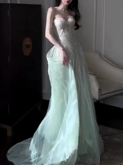 Funkelndes, mintgrünes Pailletten-Abendkleid in A-Linie mit Herzausschnitt – modisches und ästhetisches Kleid für Schul- und Partyveranstaltungen, AB2230