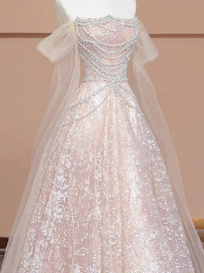 Einzigartiges Ballkleid, schulterfrei, rosa mit kurzen Ärmeln – Inspiration für Abschlussballkleider, Partykleider, Abendkleider, Outfits zum 20. Geburtstag AB2256