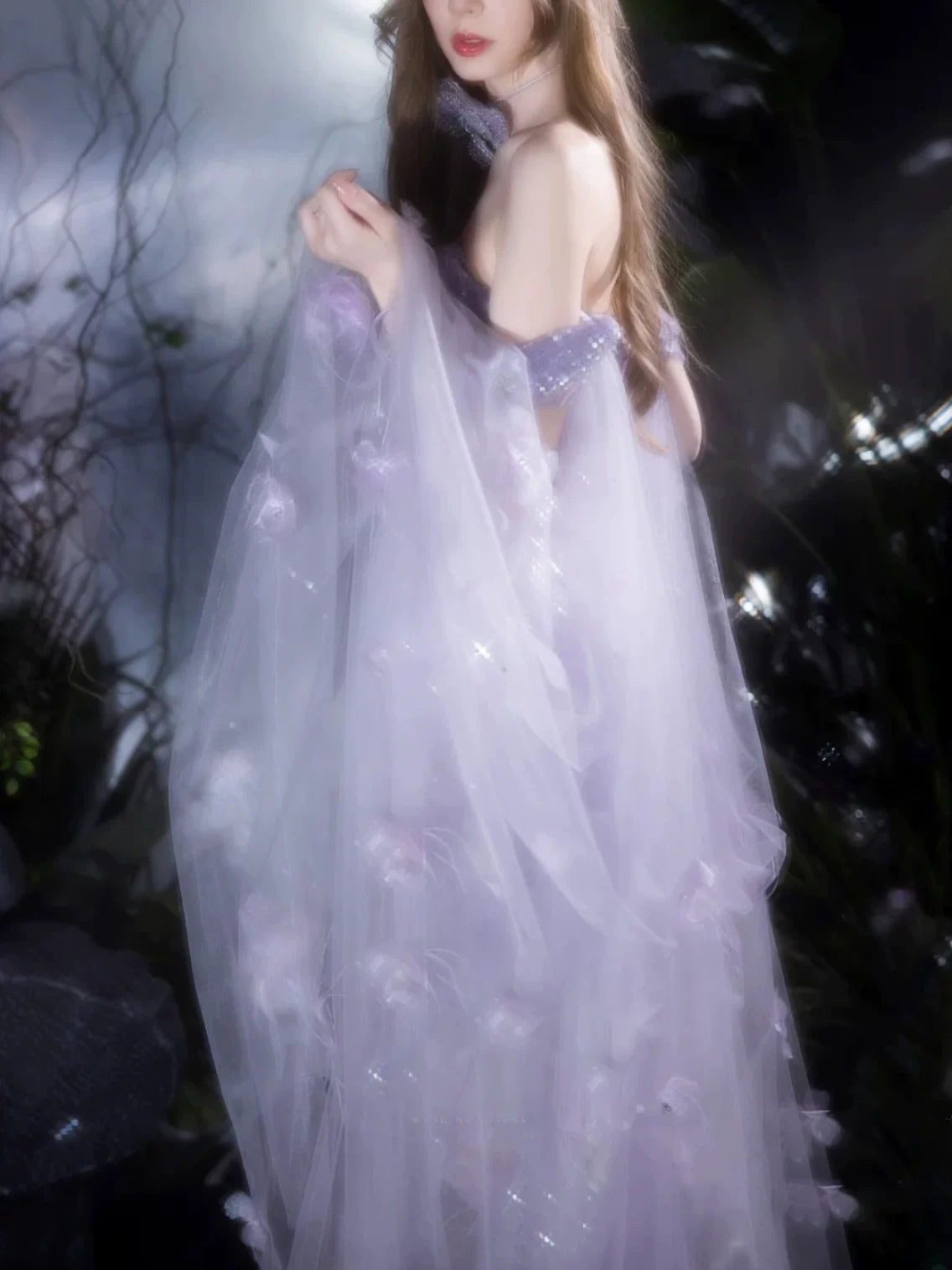 Robe de bal sirène bustier lilas à fente et sequins, inspiration robe de soirée longue pour un 21e anniversaire AB2288