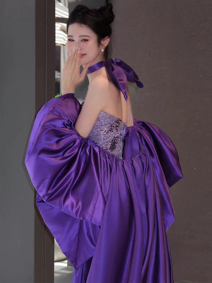 Robe de bal sirène bustier à paillettes violettes, inspiration robe de soirée longue, tenue pour un 20e anniversaire AB2258