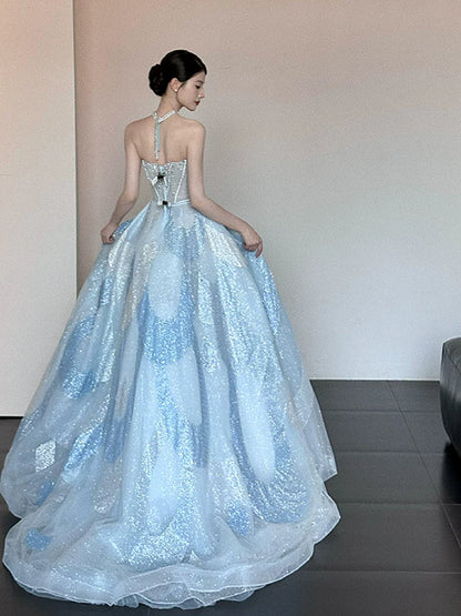 Einzigartiges trägerloses blaues Ballkleid – Inspiration für lange Party-Nachtkleider – Outfits zum 20. Geburtstag AB2241