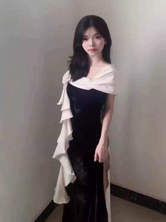 Einzigartiges schwarzes Meerjungfrauen-Abendkleid mit One-Shoulder-Schnitt – Inspiration für lange Partykleider und Nachtkleider zum 20. Geburtstag AB2248