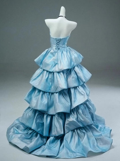 Prinzessinnen-Ballkleid mit herzförmigem Ausschnitt, blauem Stufenoberteil, Inspiration für lange Partykleider, Abendkleider zum 20. Geburtstag AB2250