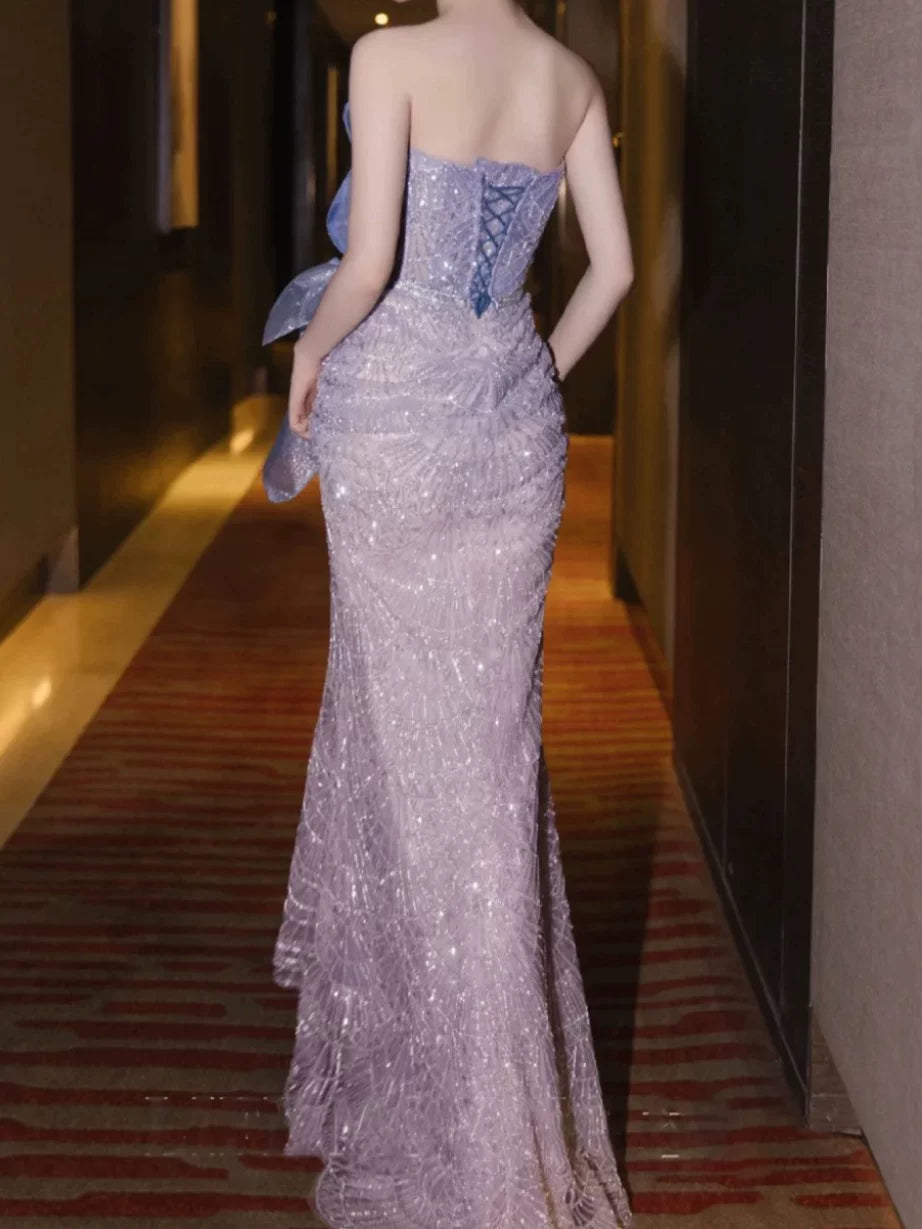Elegantes, trägerloses, ärmelloses Pailletten-Abendkleid im Meerjungfrauenstil – Inspiration für lange Partykleider und Outfits zum 21. Geburtstag AB2286