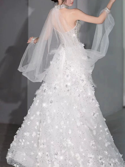 Elegantes, trägerloses, weißes Pailletten-Abendkleid – Inspiration für lange Partykleider und Outfits zum 21. Geburtstag AB2294