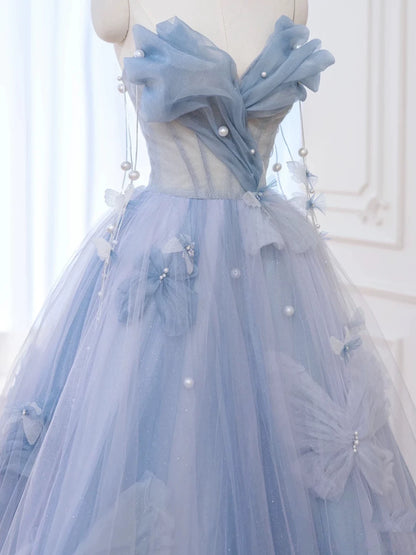 Elegantes Ballkleid mit Herzausschnitt, langes, blaues Tüllkleid, formelles Abendkleid, AB2318